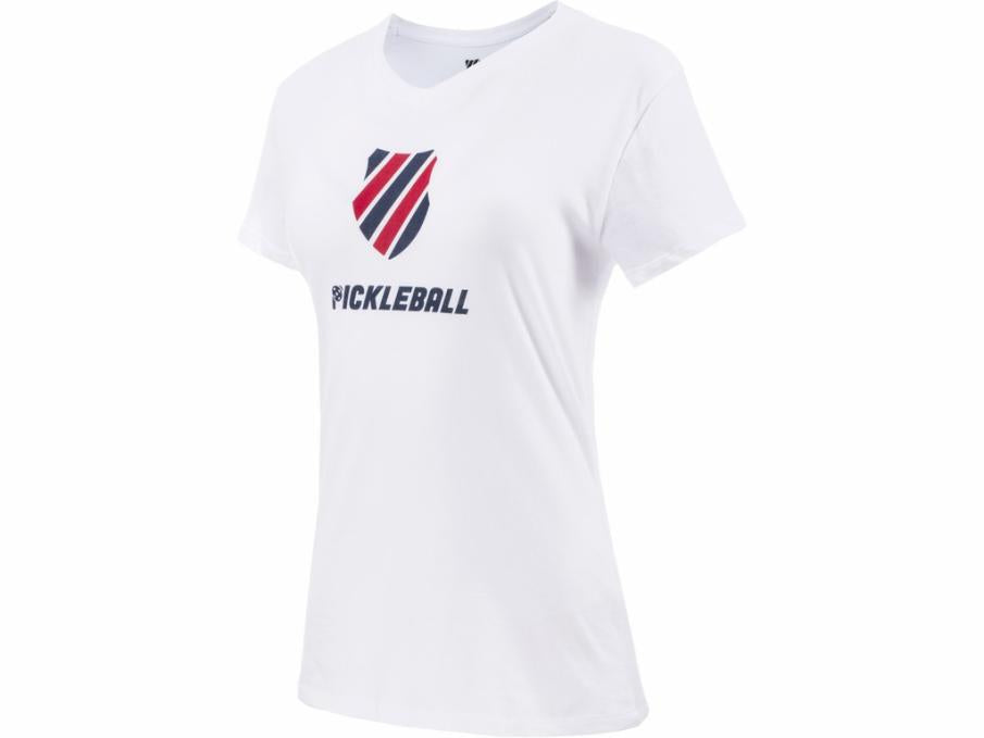 Women T-Shirts &amp; Tops | K-Swiss WOMENS PICKLEBALL T-SHIRT White/blue/red