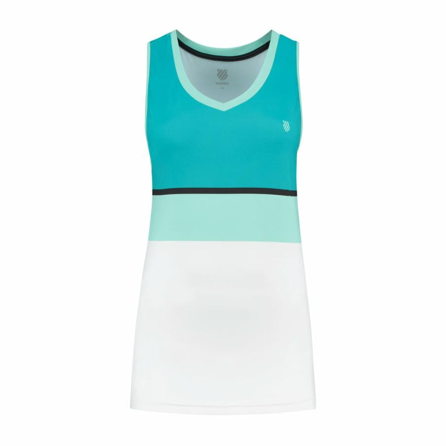 Women Tennis &amp; Pickleball | K-Swiss WOMENS HYPERCOURT STRIPE TOP Aruba Blue / Algiers Blue / White